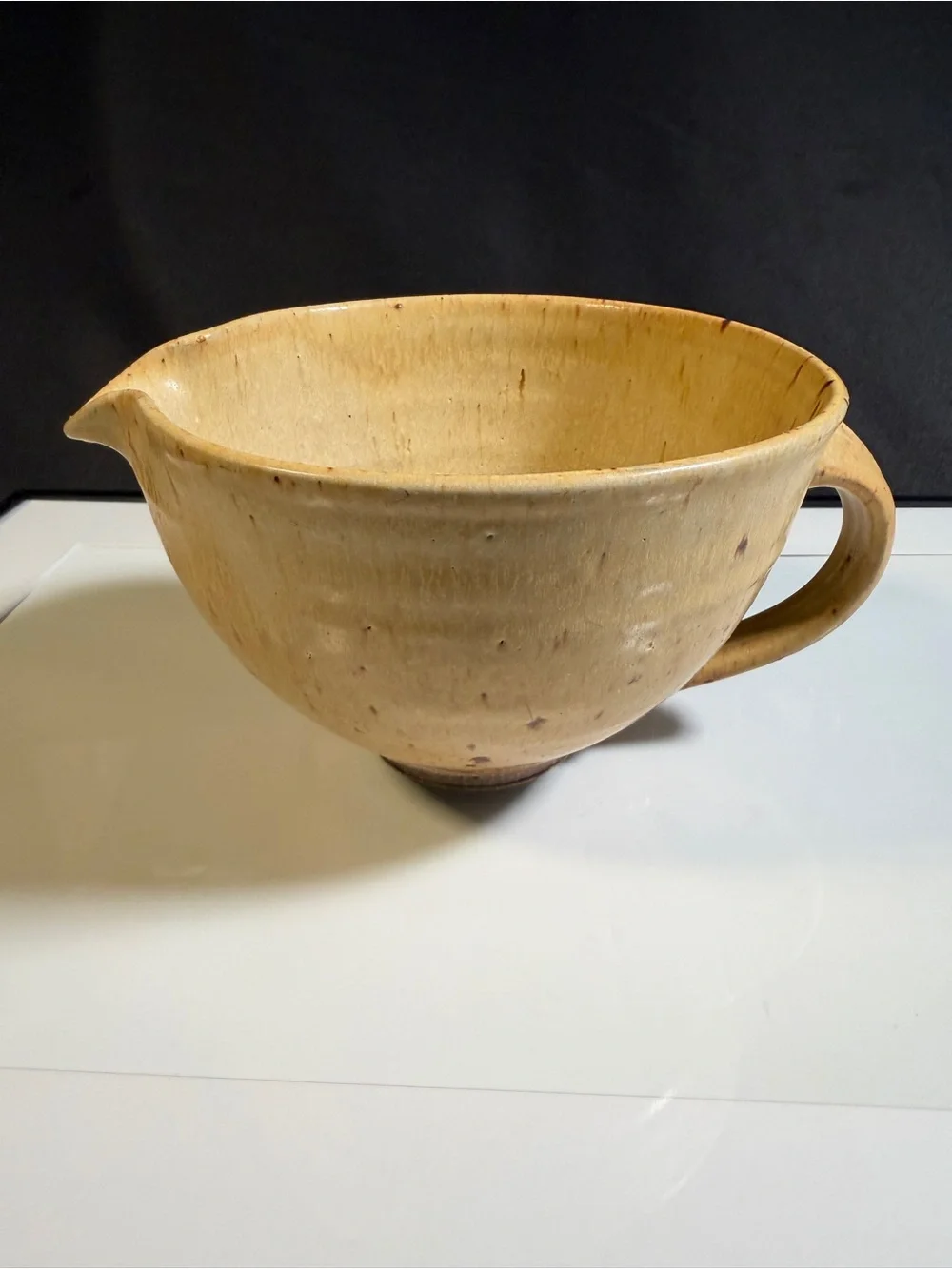 Vintage Japanese Katakuchi Spouted Bowl: Rustic Stoneware Matcha Chawan